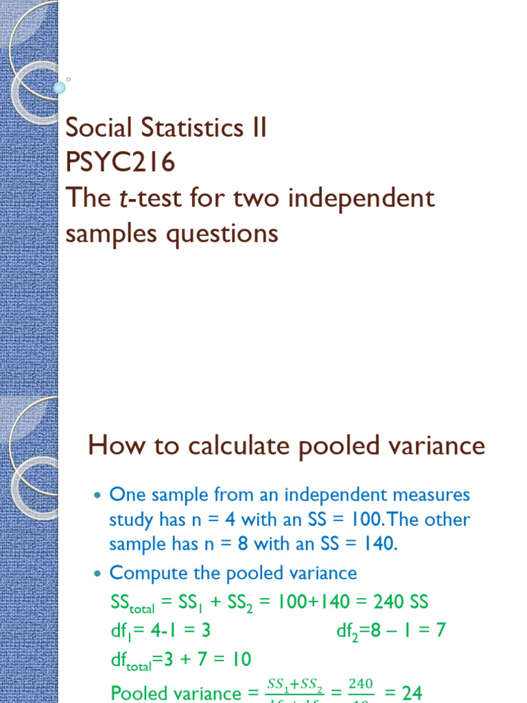 Pooled Variance and T-Test Analysis | PDF | Standard Error | Methodology