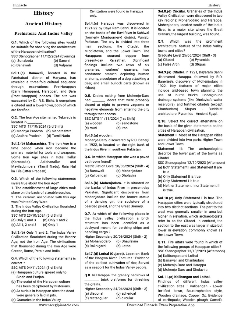 Indus Valley Civilization Exam Insights | PDF | Vedas