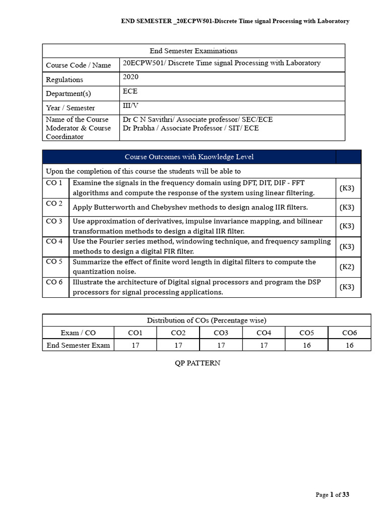 End Semester Exam: Discrete Time Signal Processing | PDF | Filter ...