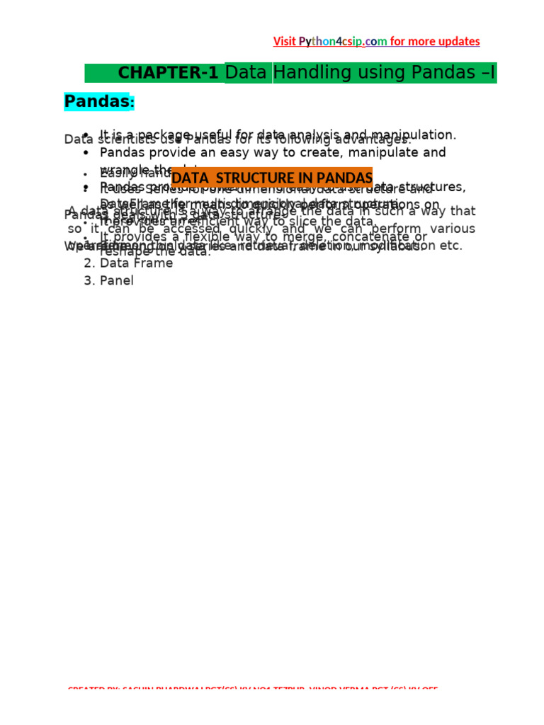 Data Handling with Pandas: Series & DataFrame | PDF | Comma Separated ...