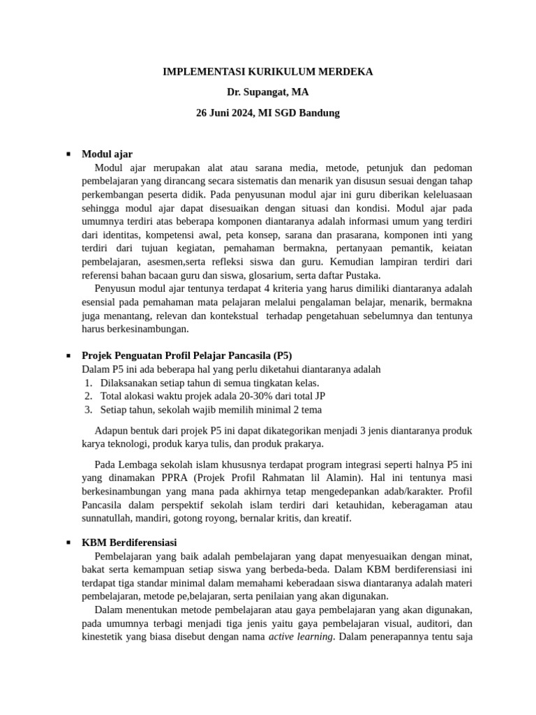 Panduan Implementasi Kurikulum Merdeka | PDF
