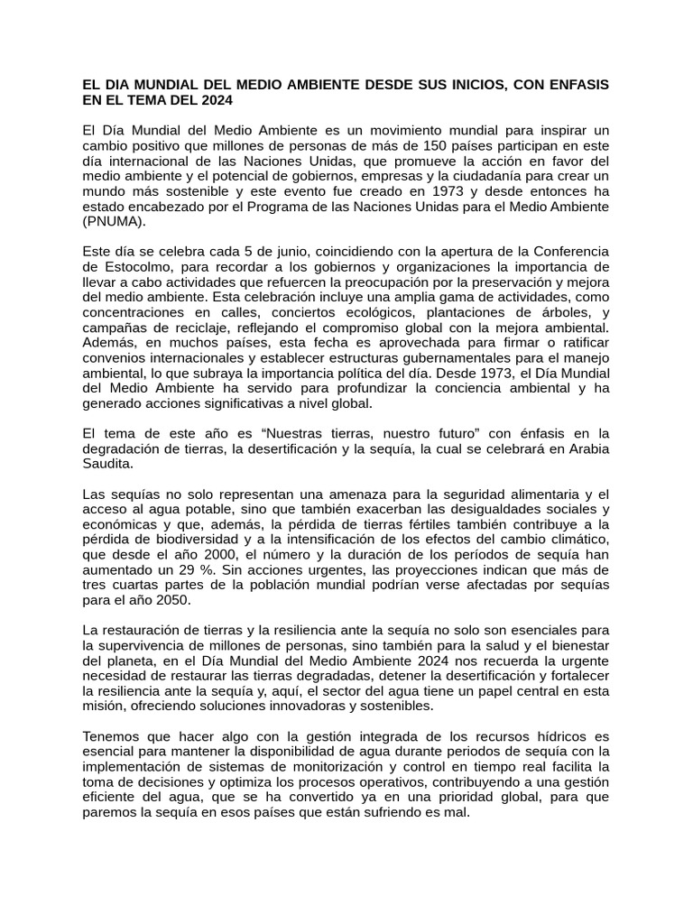 El Dia Mundial Del Medio Ambiente Desde Sus Inicios | PDF | Entorno ...