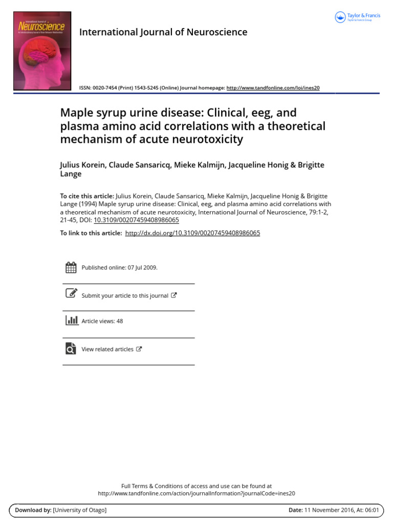 Maple Syrup Urine Disease: Clinical and EEG Insights | PDF