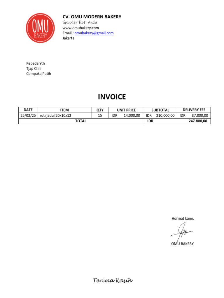 Invoice for Roti Anda from OMU Bakery | PDF