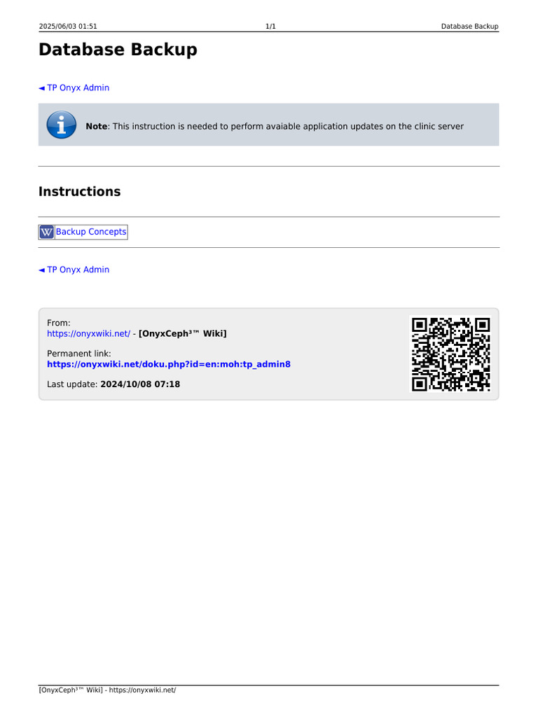 Database Backup Instructions for OnyxCeph | PDF