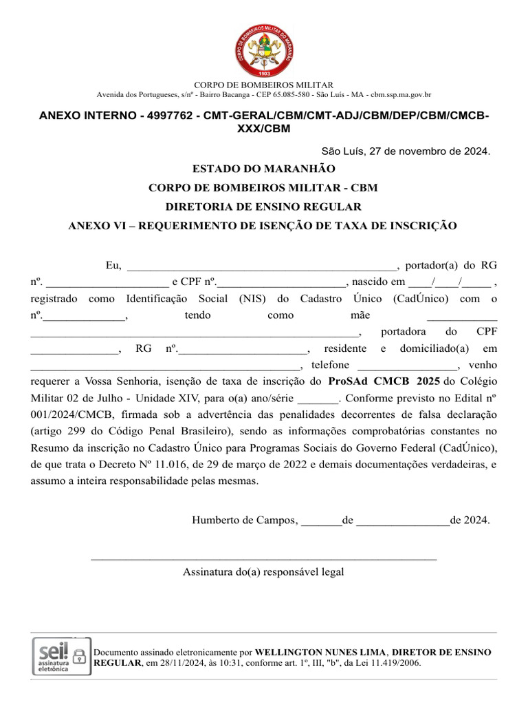 Isenção de Taxa ProSAd CMCB 2025 | PDF | Brasil