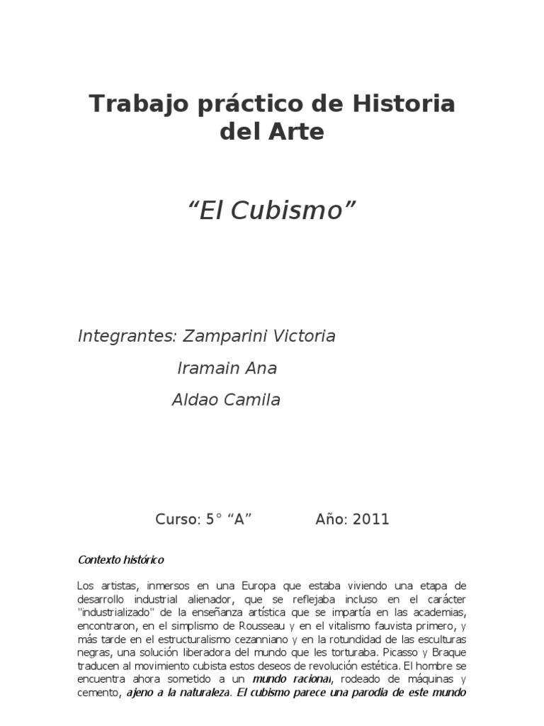Historia Del Arte Cubismo | PDF | Cubismo | Pablo Picasso