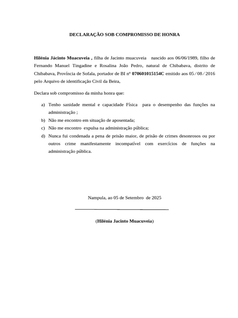 Declaração Honra | PDF