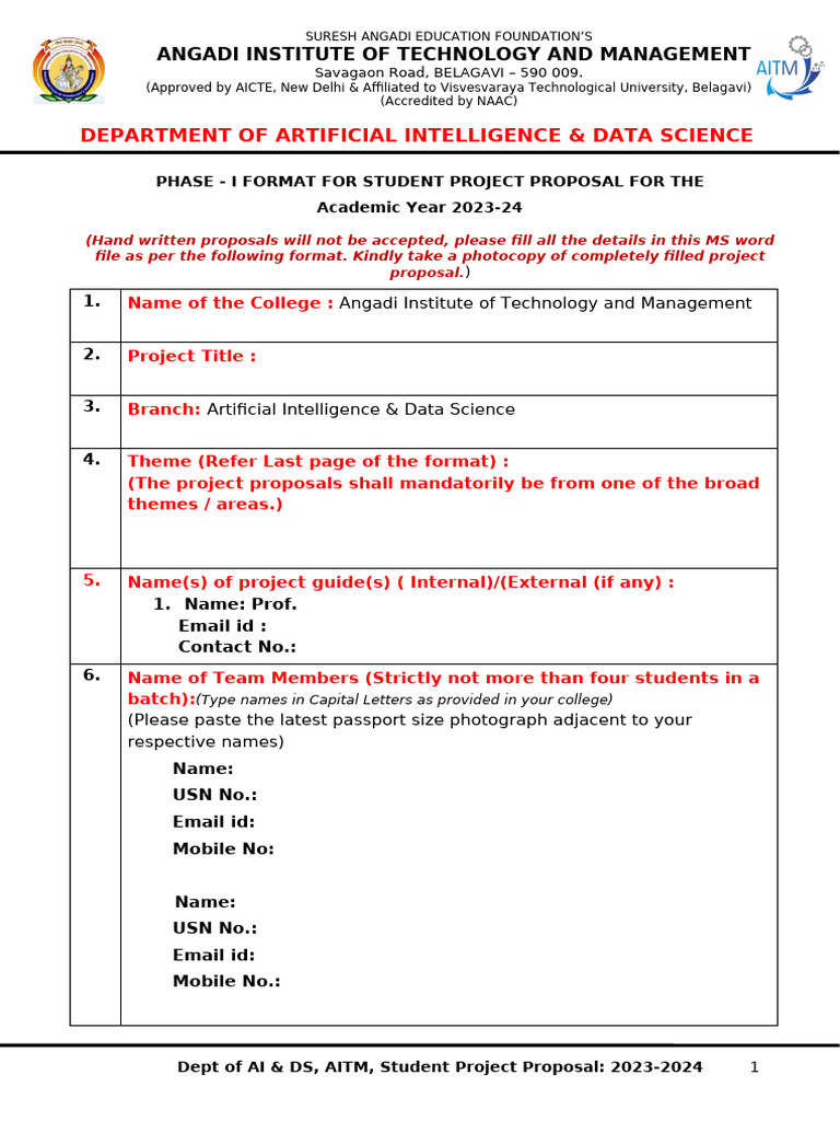 AI & Data Science Project Proposal 2023-24 | PDF