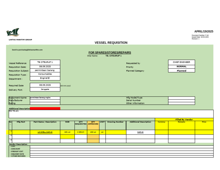 Amprahan Engine Citerup1 September 2025 Abbbb | PDF | Shipping | Ships