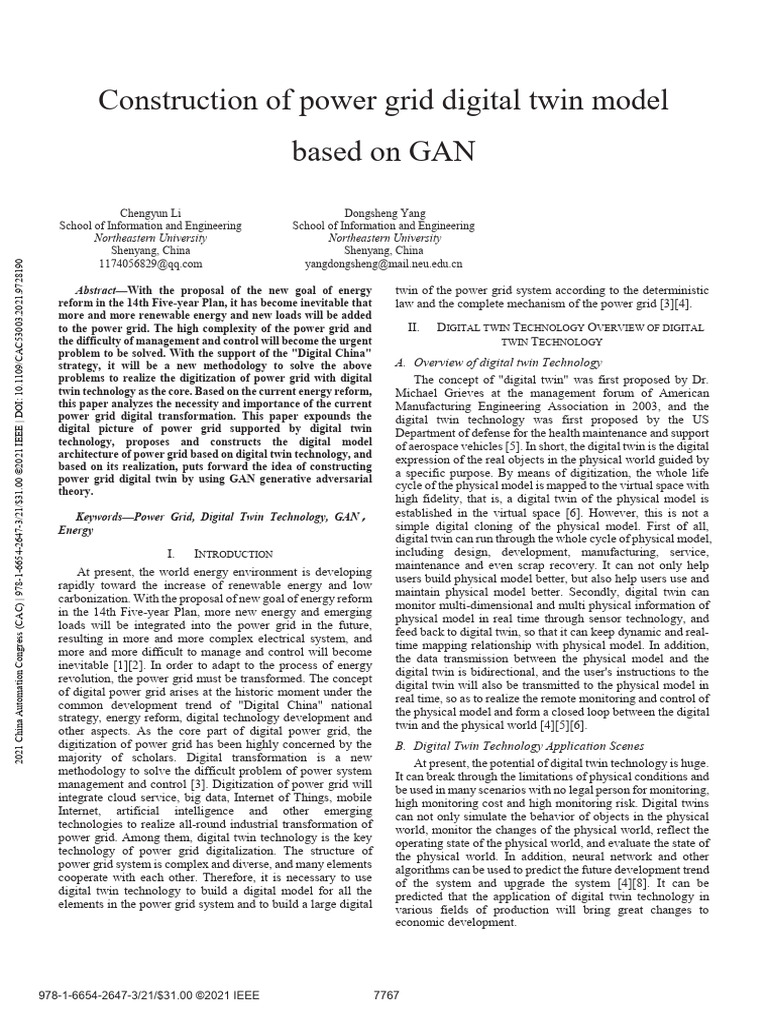 Power Grid Digital Twin Model Using GAN | PDF | Simulation | Electric ...