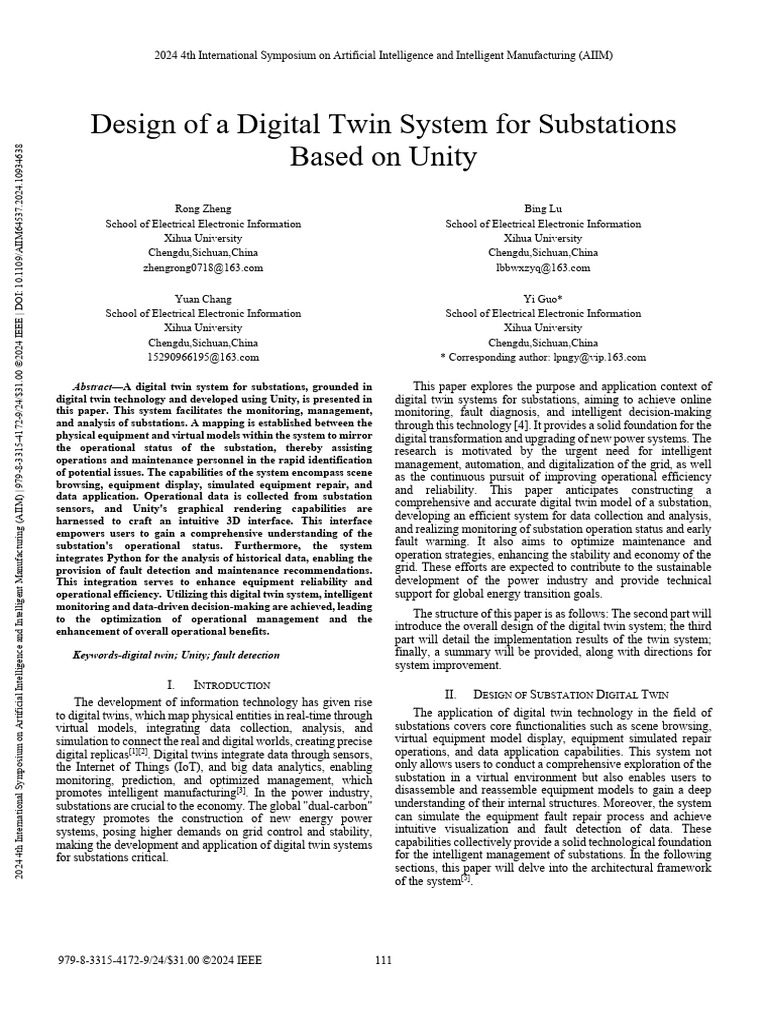 Design of A Digital Twin System For Substations Based On Unity | PDF ...