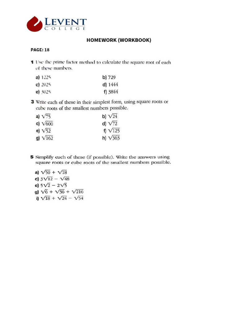 Subject 2 Surds Homework (Workbook) | PDF