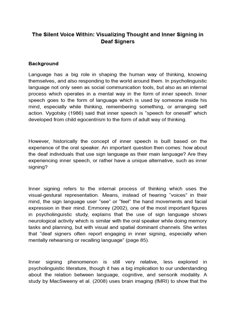 Inner Signing in Deaf BISINDO Users | PDF | Sign Language | Thought