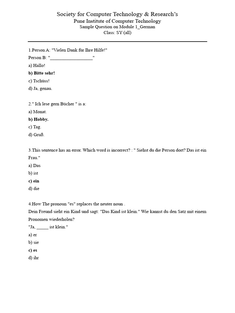 Sample Question Module1 German | PDF