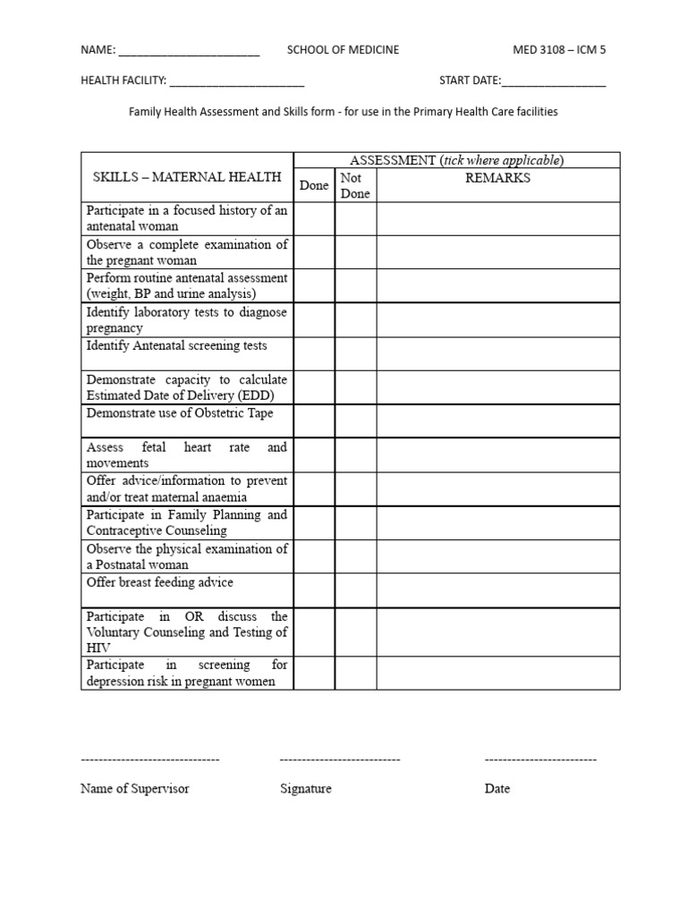 Family Health Skills Assessment Form | PDF