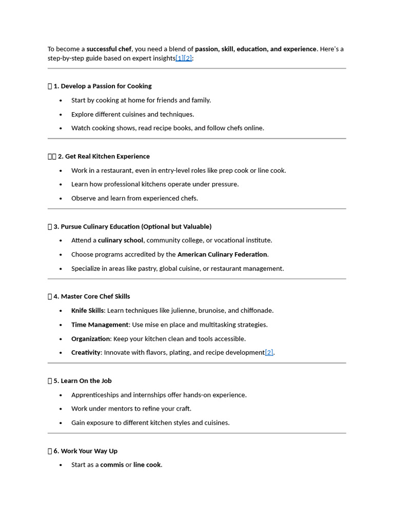 Steps to Become a Successful Chef | PDF