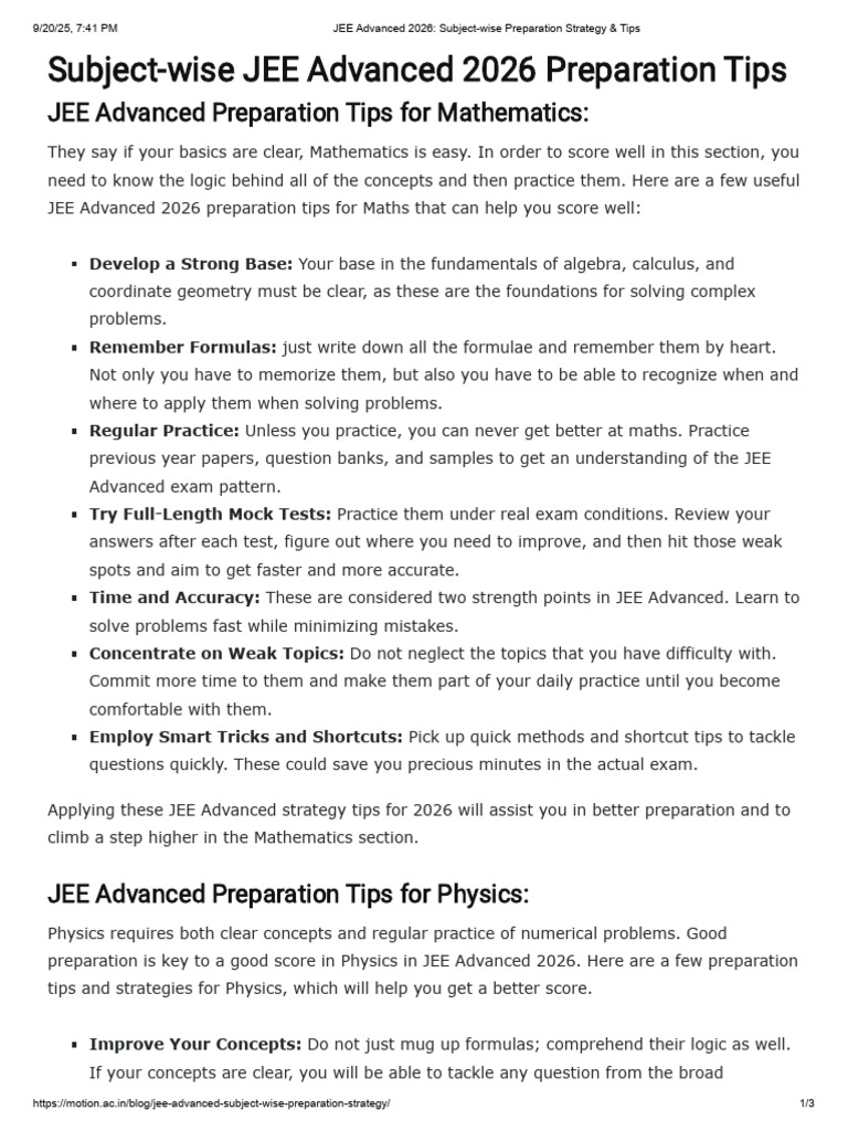 JEE Advanced 2026 - Subject-Wise Preparation Strategy & Tips | PDF ...