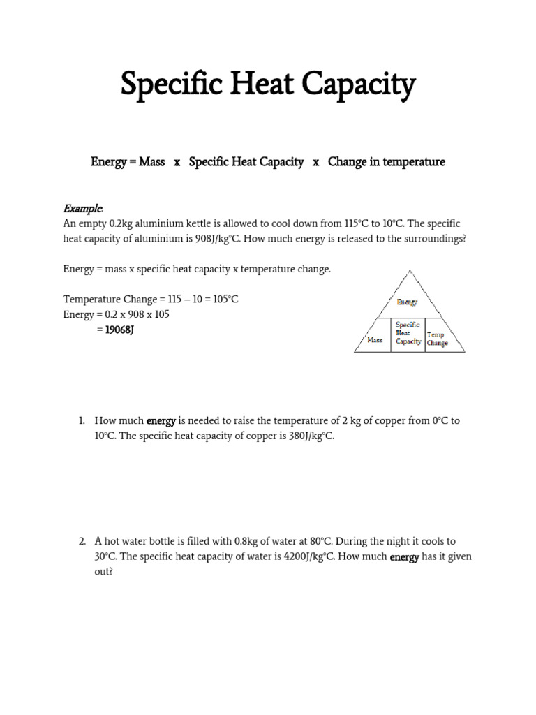 Specific Heat Capacity Calculations | PDF