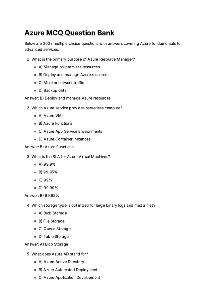 Azure MCQ Question Bank: 200+ Questions | PDF