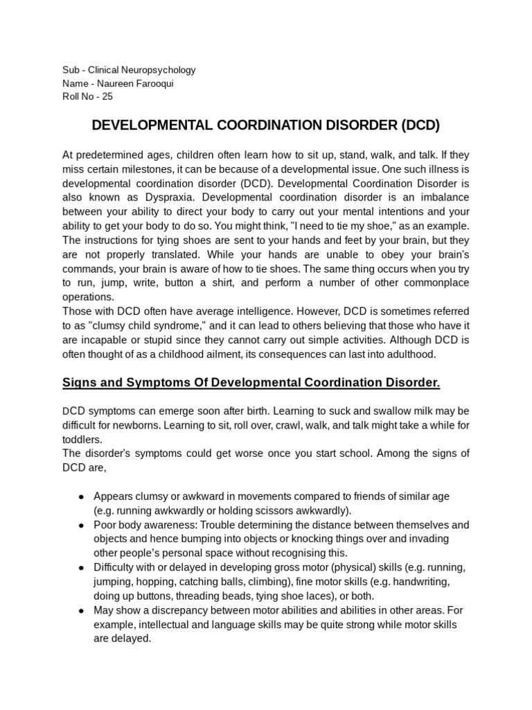 Developmental Coordination Disorder - Naureen Farooqui 25 | PDF ...