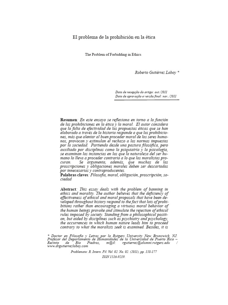El Problema de La Prohibcion en La Etica | PDF | Moralidad | Anarquismo
