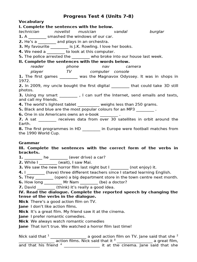 Progress Test 4: Vocabulary and Grammar | PDF | Liverpool