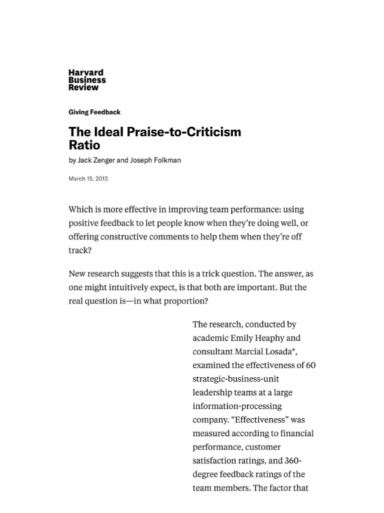 Praise To Criticism Feedback HBR | PDF