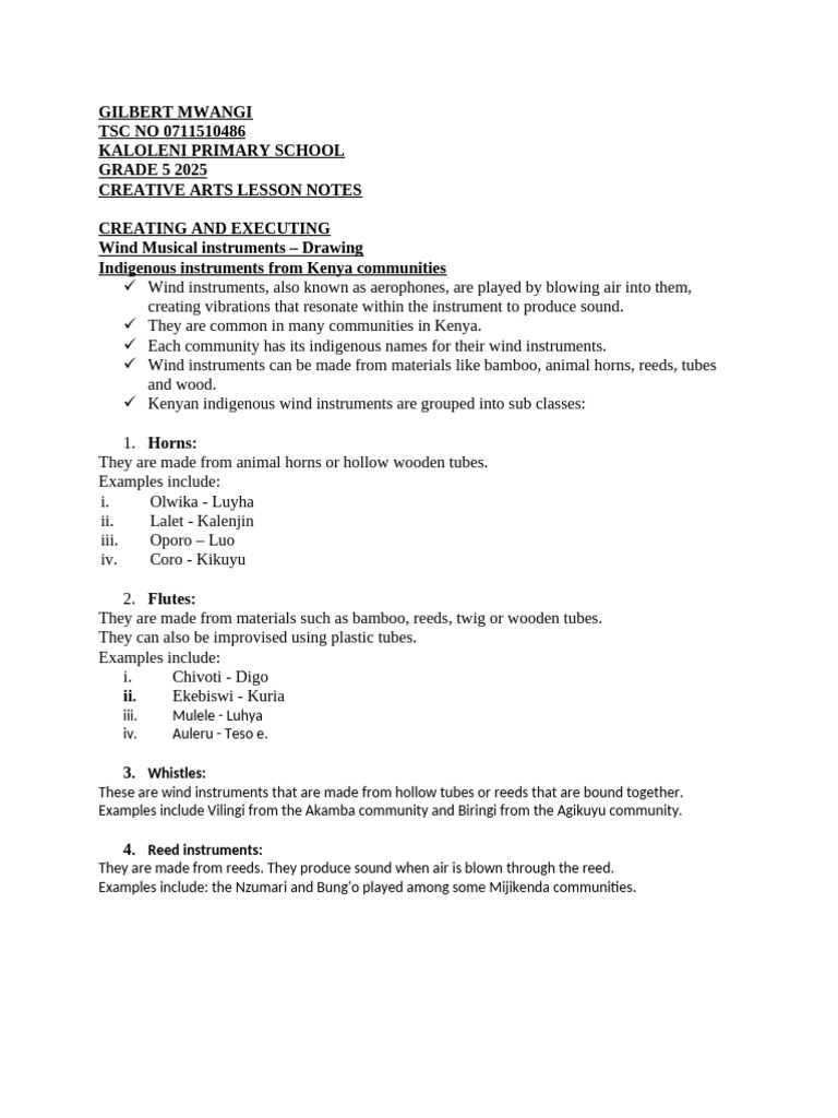 Kenyan Indigenous Wind Instruments Guide | PDF | Drawing