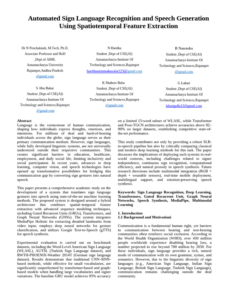Sign Language to Speech Conversion System | PDF | Deep Learning ...