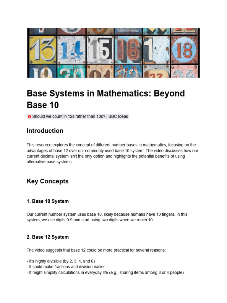 Exploring Base 12 in Mathematics | PDF | Numbers | Decimal
