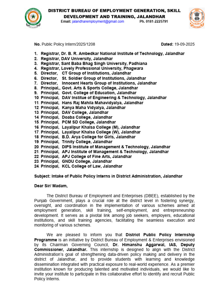 District Public Policy Internship Program | PDF | Internship | Job Hunting