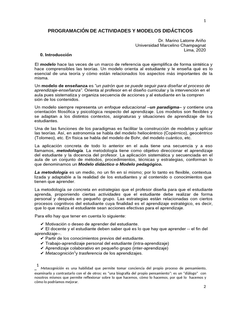 Modelos Didácticos y Programación Educativa | PDF | Aprendizaje ...