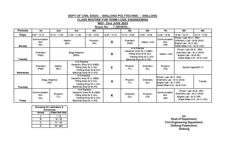 Civil Engineering Class Routine 2025 | PDF