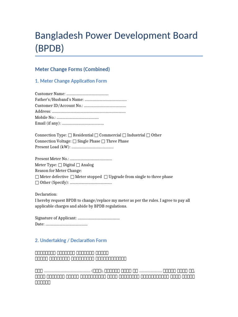 BPDB Meter Change Forms | PDF