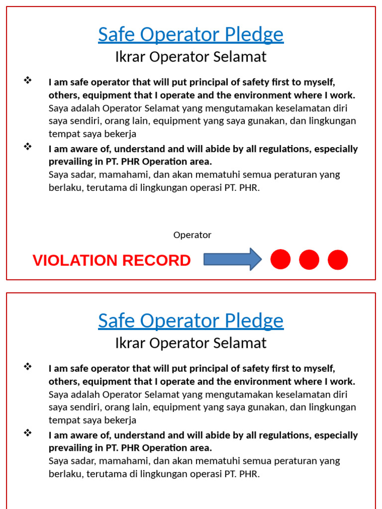 Safe Operator Pledge | PDF | Wheeled Vehicles | Motor Vehicle