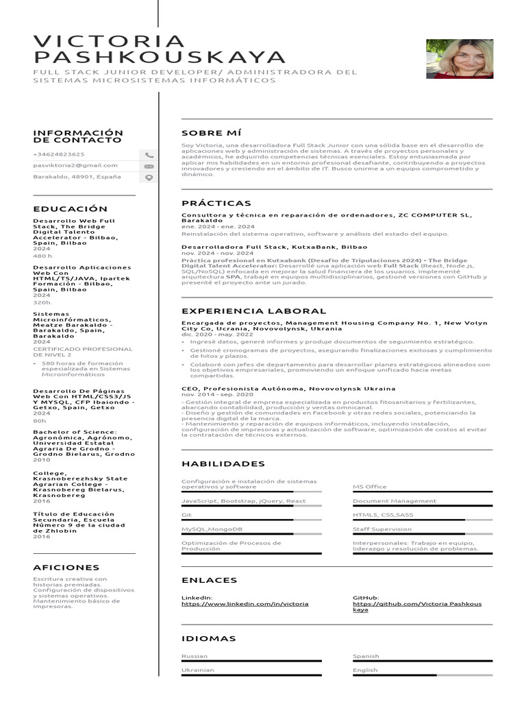 Desarrolladora Full Stack Junior en IT | PDF | Bootstrap (marco frontal ...