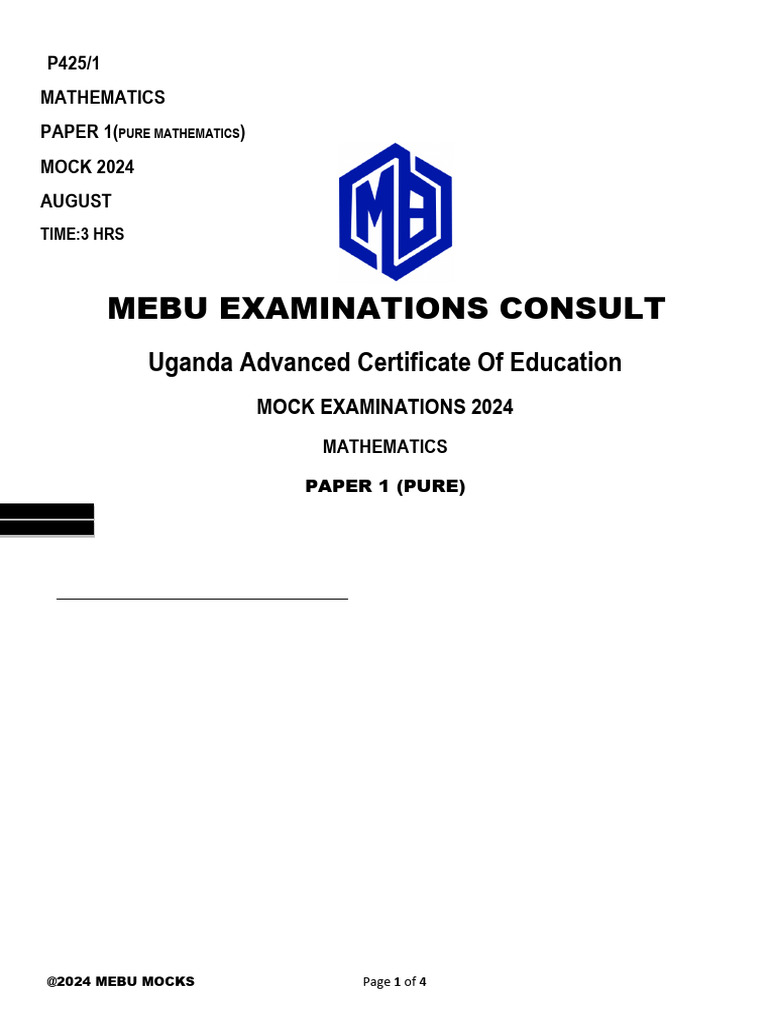 2024 Uganda Mathematics Mock Exam | PDF | Equations | Analytic Geometry