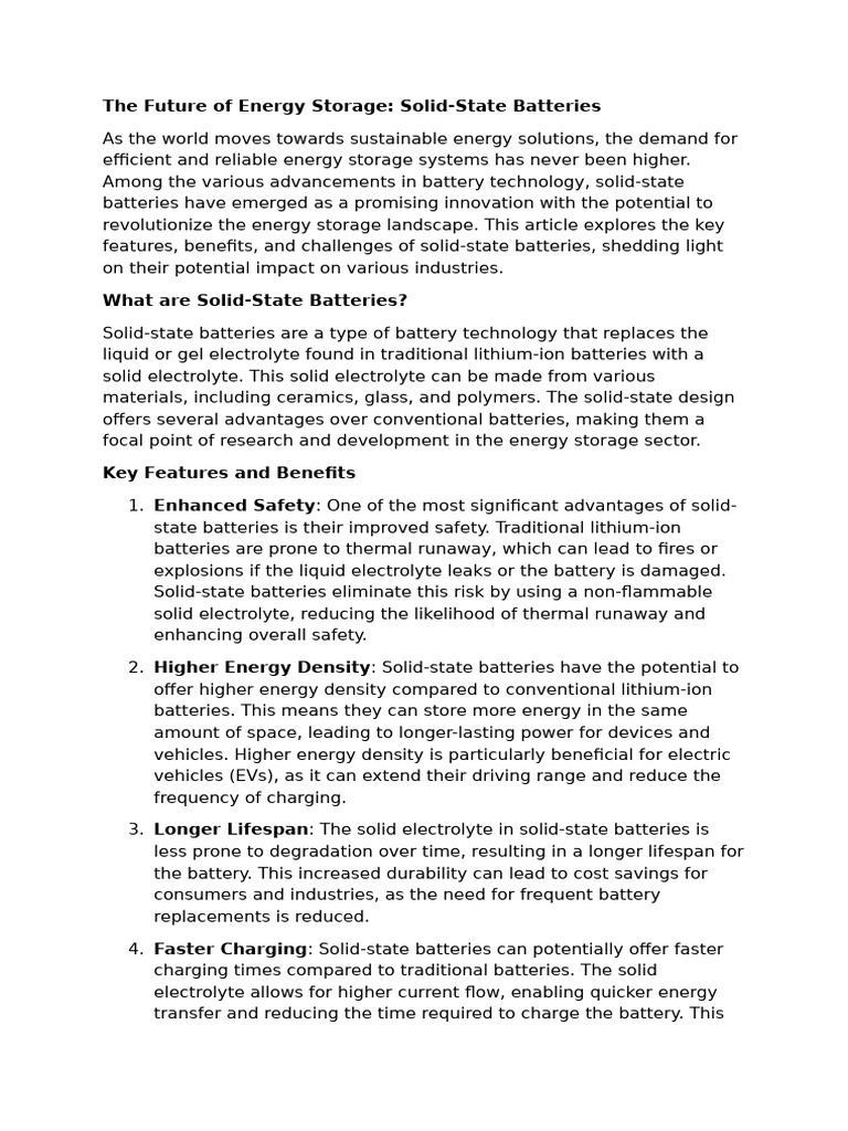 Solid-State Batteries: Future of Energy Storage | PDF | Lithium Ion ...