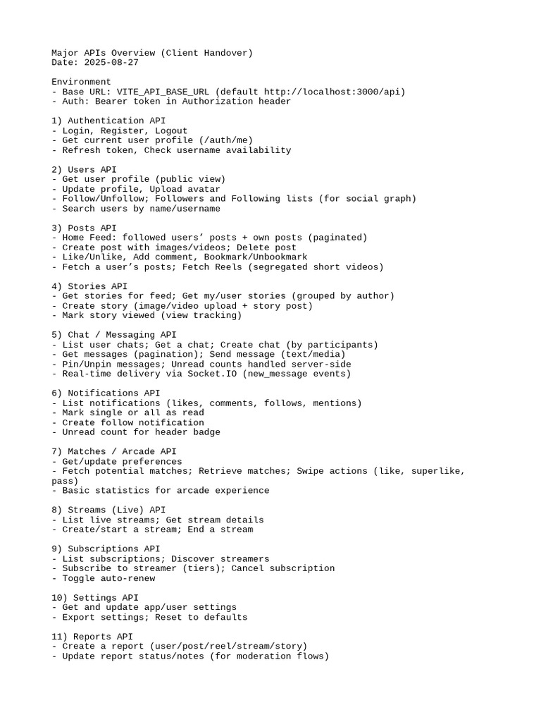 Major APIs Overview | PDF