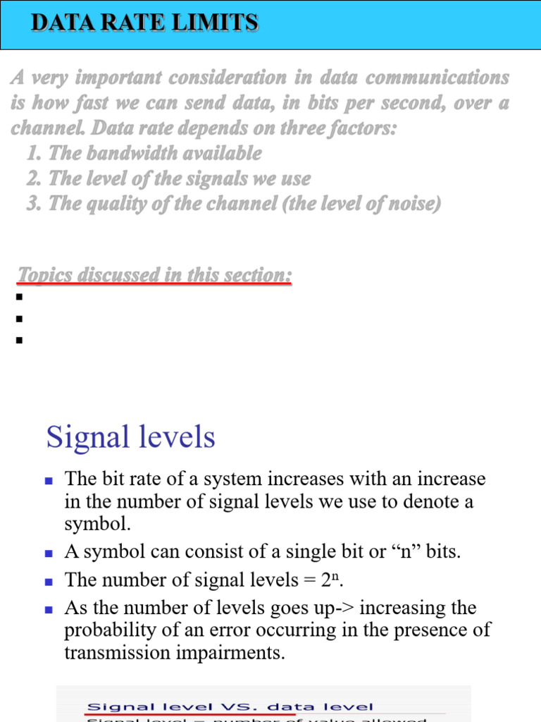 Nyquist and Shannon Bit Rate Formulas | PDF | Signal To Noise Ratio ...