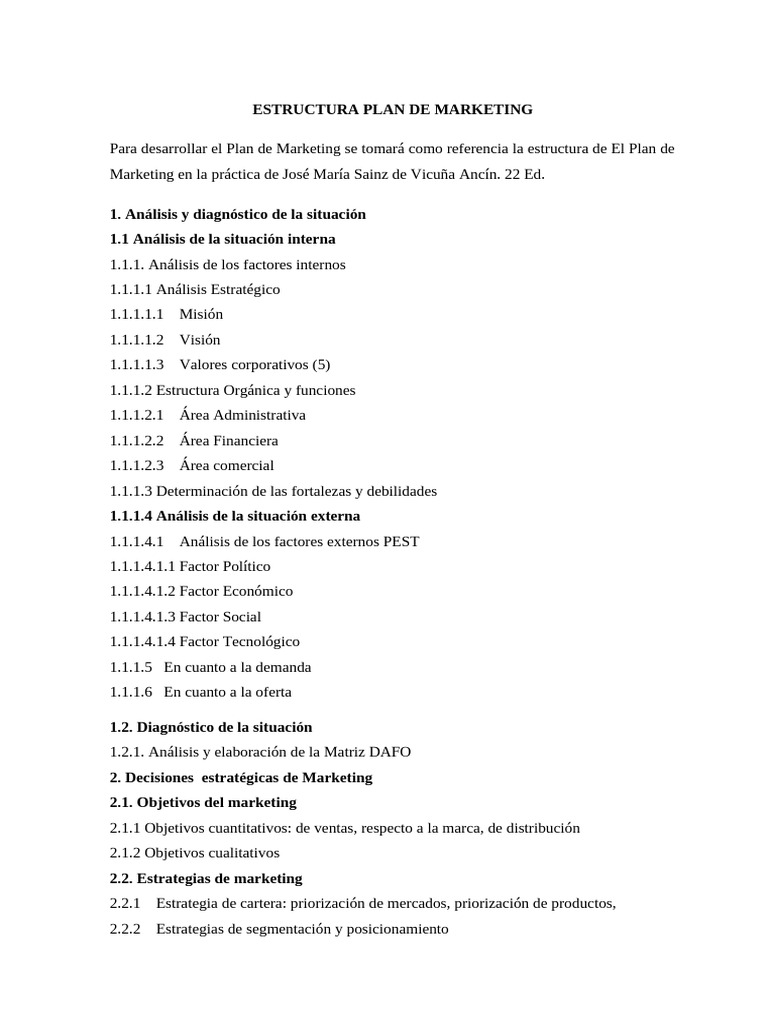 (2019) Estructura Plan Marketing Sainz | PDF