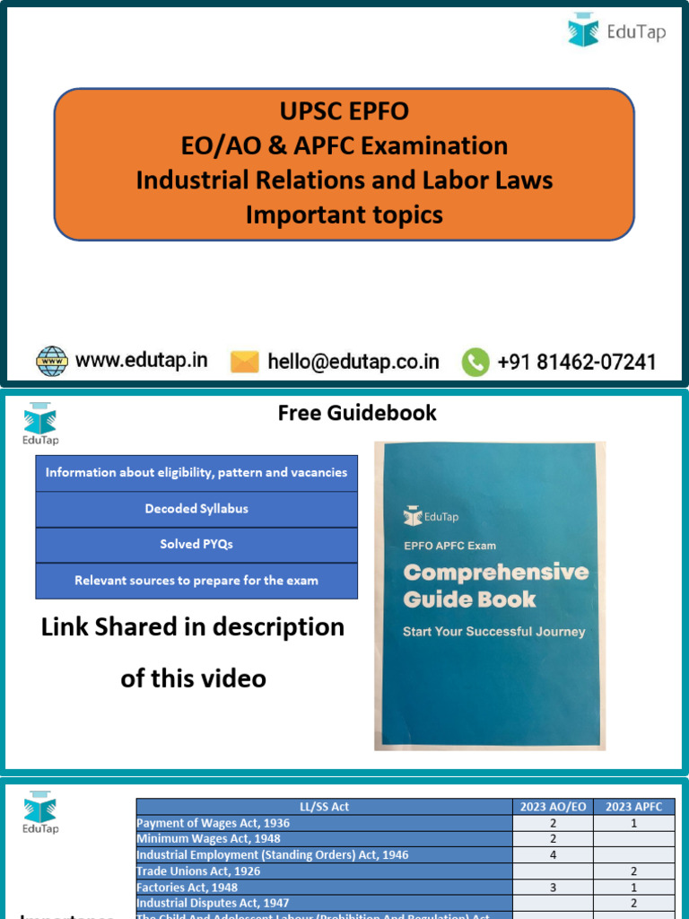 UPSC EPFO Exam Guide: Labor Laws & IR | PDF | Employment | Labour Law