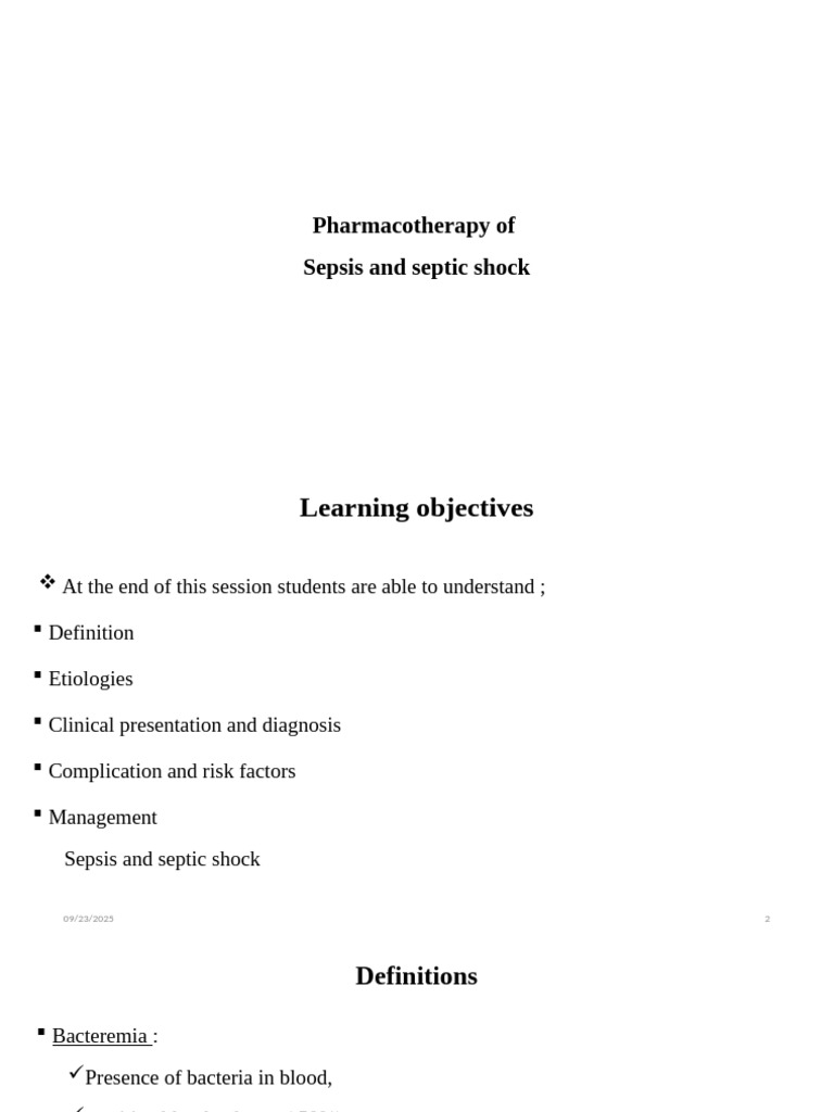 Sepsis and Septic Shock Pharmacotherapy Guide | PDF | Sepsis | Shock ...