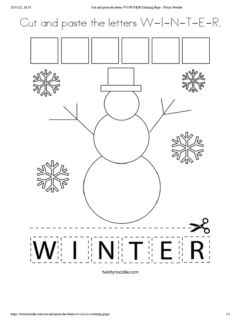 Cut and Paste The Letters W-I-N-T-E-R Coloring Page - Twisty Noodle | PDF