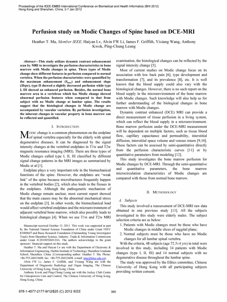Perfusion Study On Modic Changes of Spine Based On DCE-MRI | PDF | Vertebra