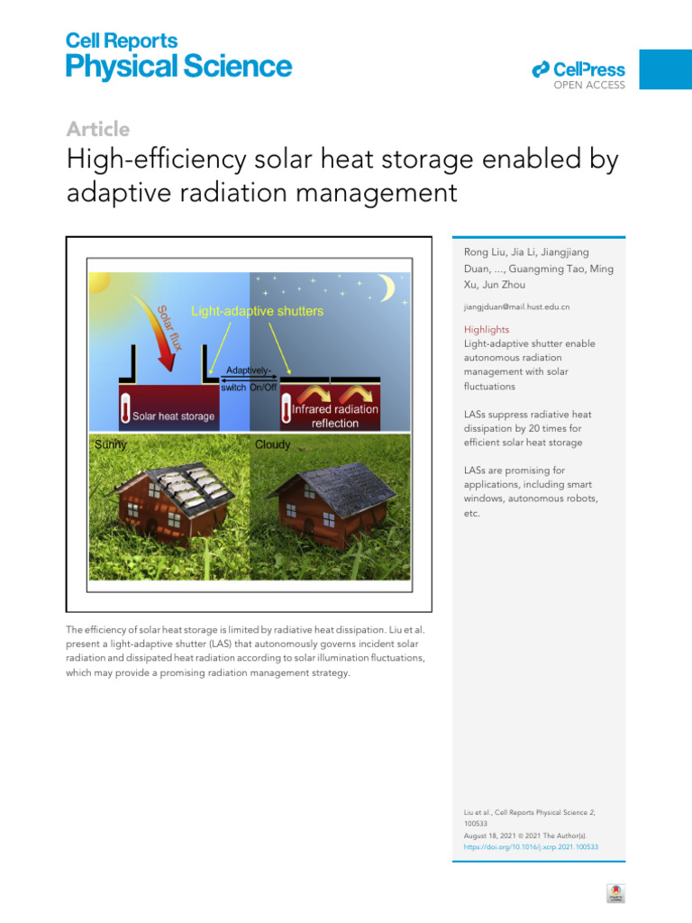 High Efficiency Solar Heat Storage Enabled by Adap | PDF | Carbon ...