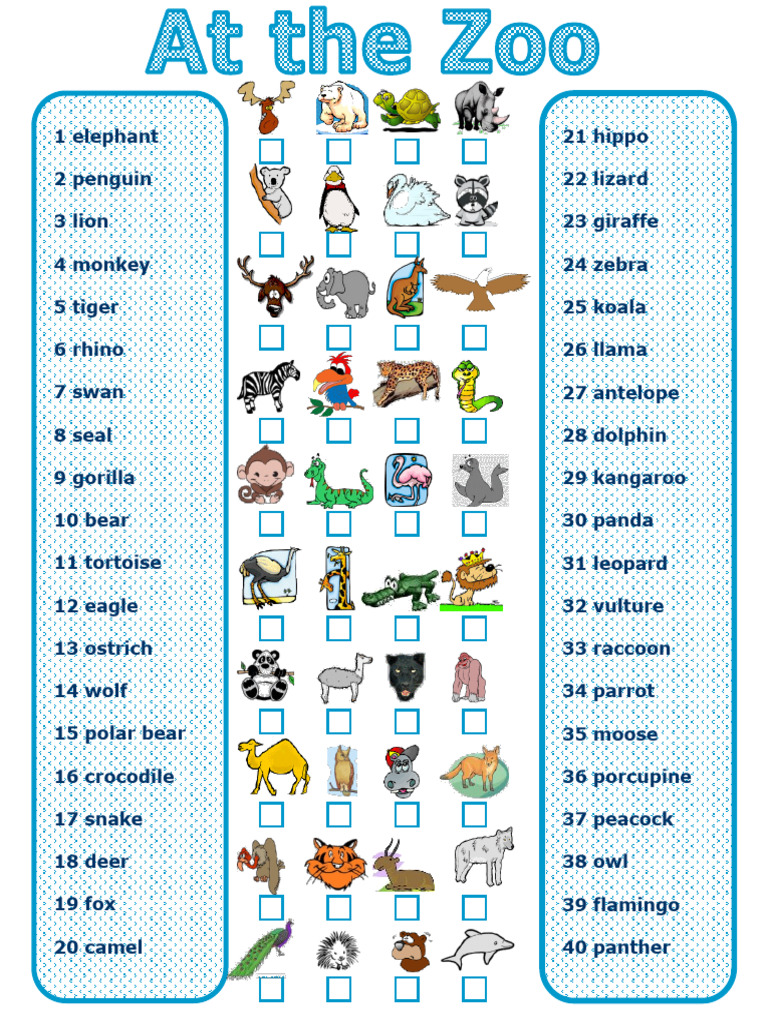 Animal List with Answer Key | PDF