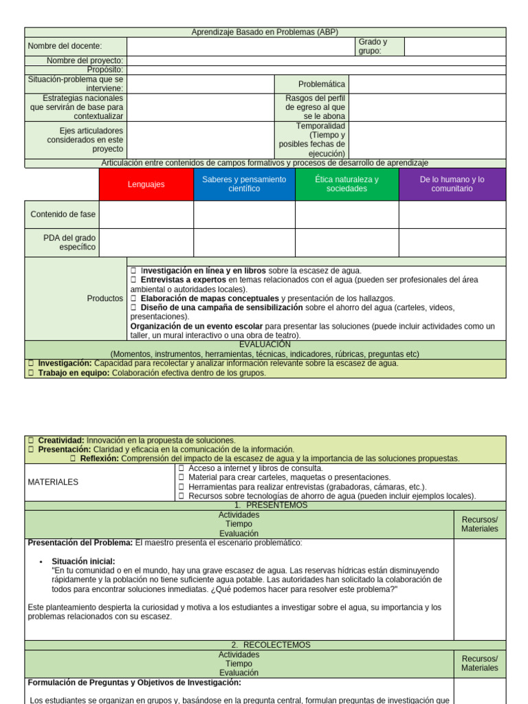 Formato de Planeación Proyecto ABP | PDF | Agua | Escasez de agua