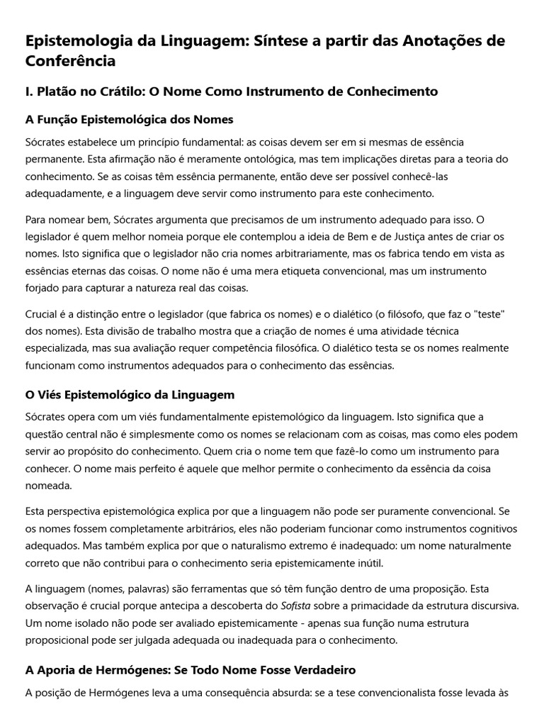 Epistemologia da Linguagem: Platão e Aristóteles | PDF | Verdade ...